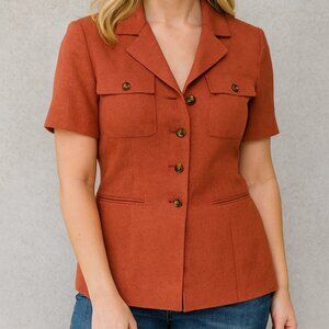 Le Suit Petite, Short Sleeve Blazer, Orange, Sz 12P, Like New